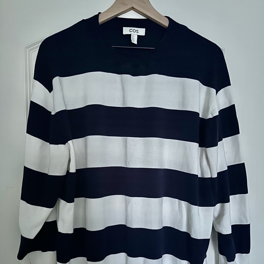 COS striped navy/white 100% cotton long sleeve sweater